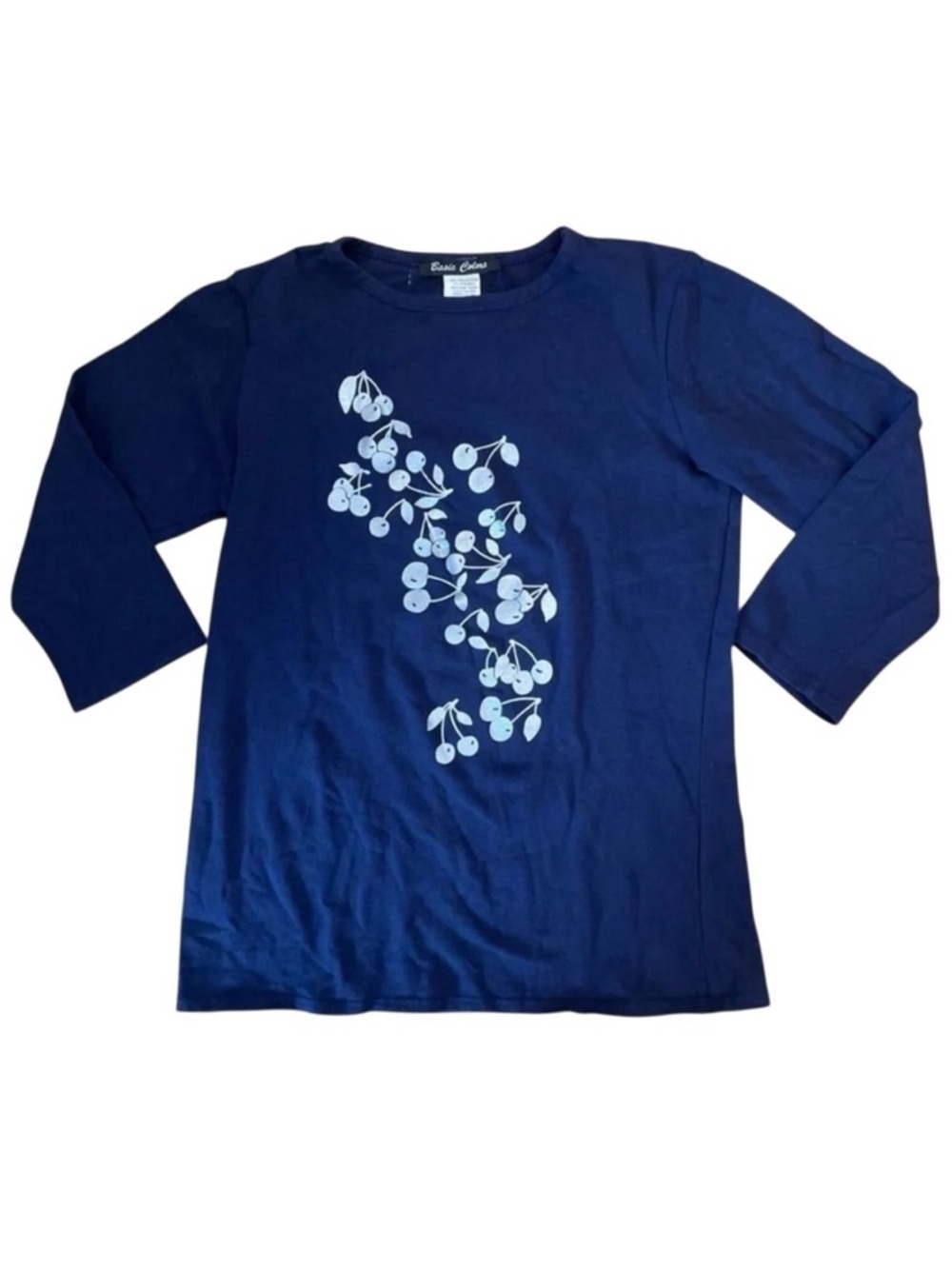 4/$25 Basic Colors 3/4 Sleeve Navy T-Shirt Silver Cherry Graphic Girls Size 16